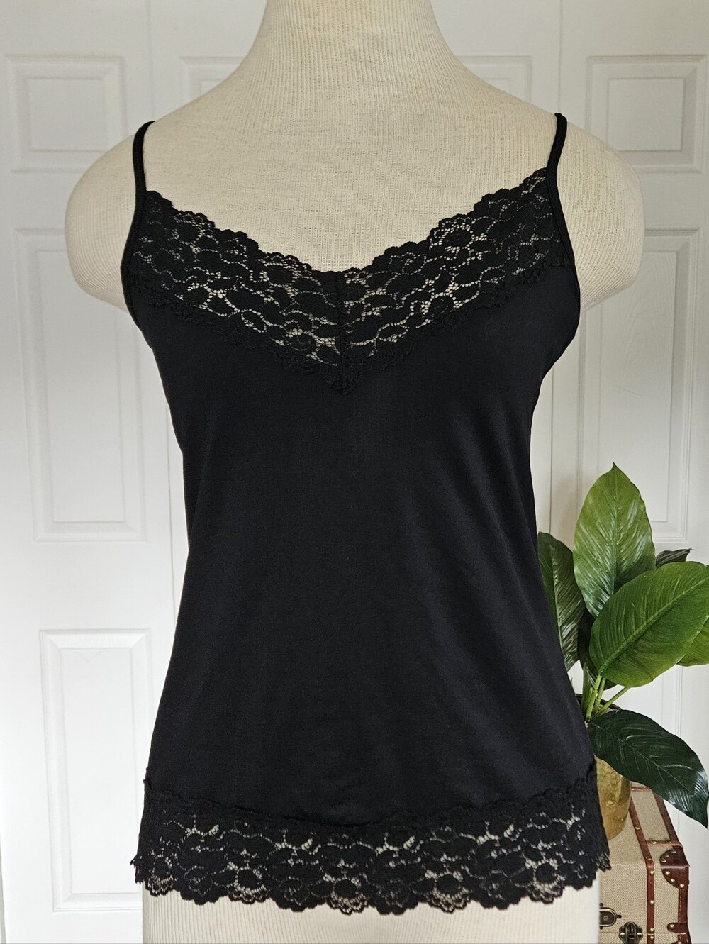 WHBM Black Lace Trim Top Coquette Romantic Fairycore Lingerie Cami Size M
